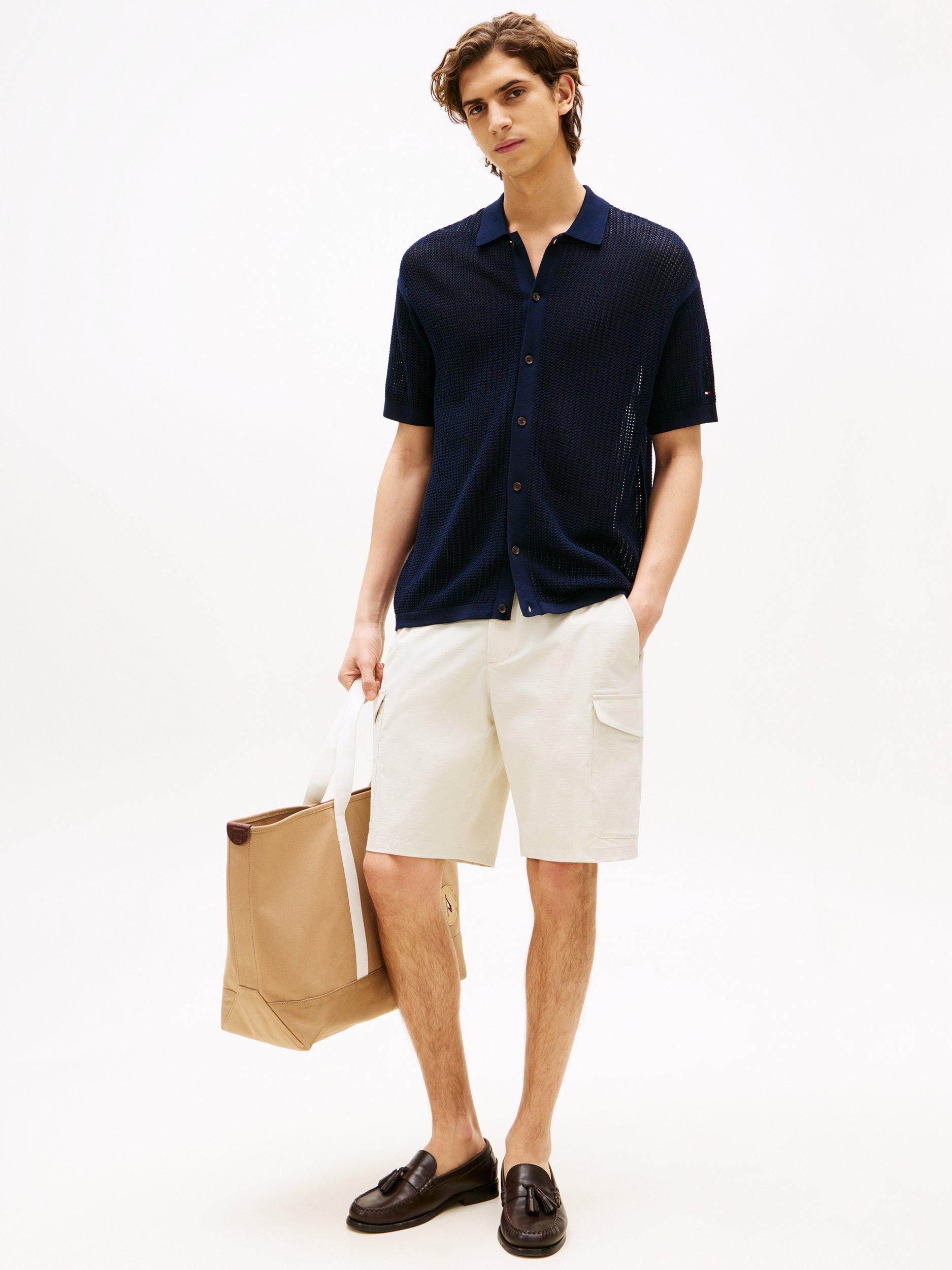 Product image 3 of 5, which shows Tommy Hilfiger Cotton Loose Fit Textured Overshirt, Navy, M