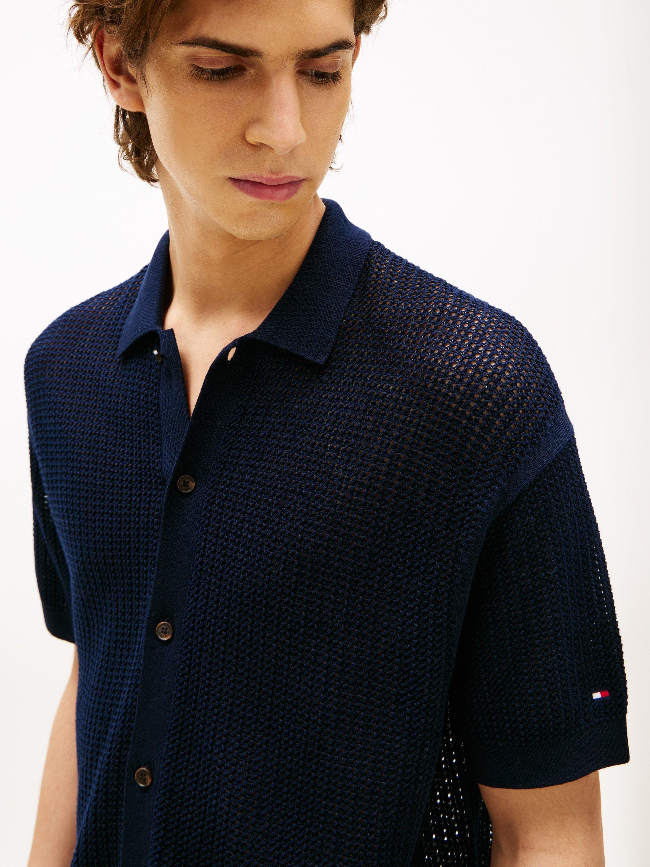 Product image 4 of 5, which shows Tommy Hilfiger Cotton Loose Fit Textured Overshirt, Navy, M