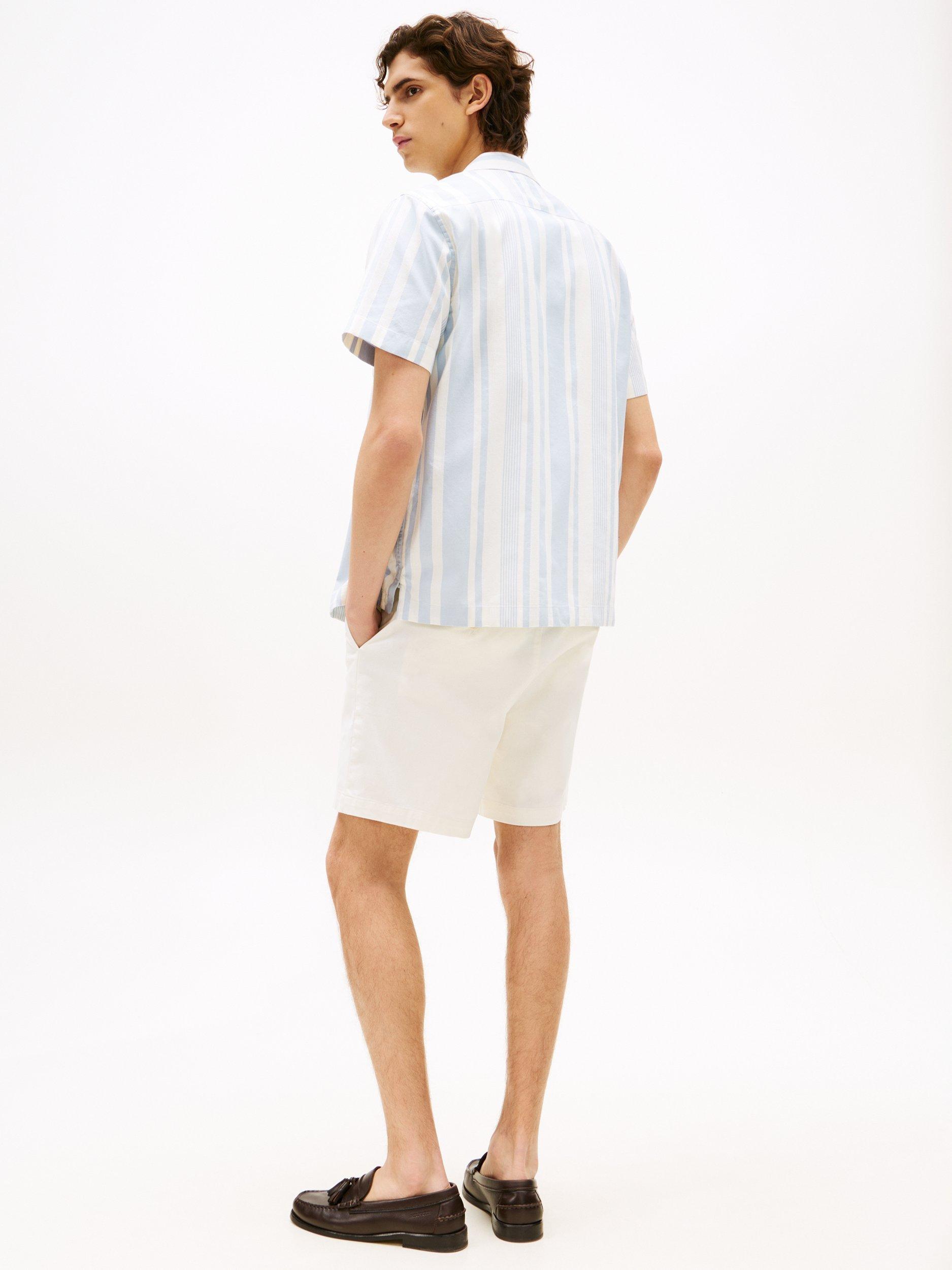 Product image 2 of 5, which shows Tommy Hilfiger Cotton Regular Fit Stripe Camp Collar Shirt, Breezy Blue/Ivory, S