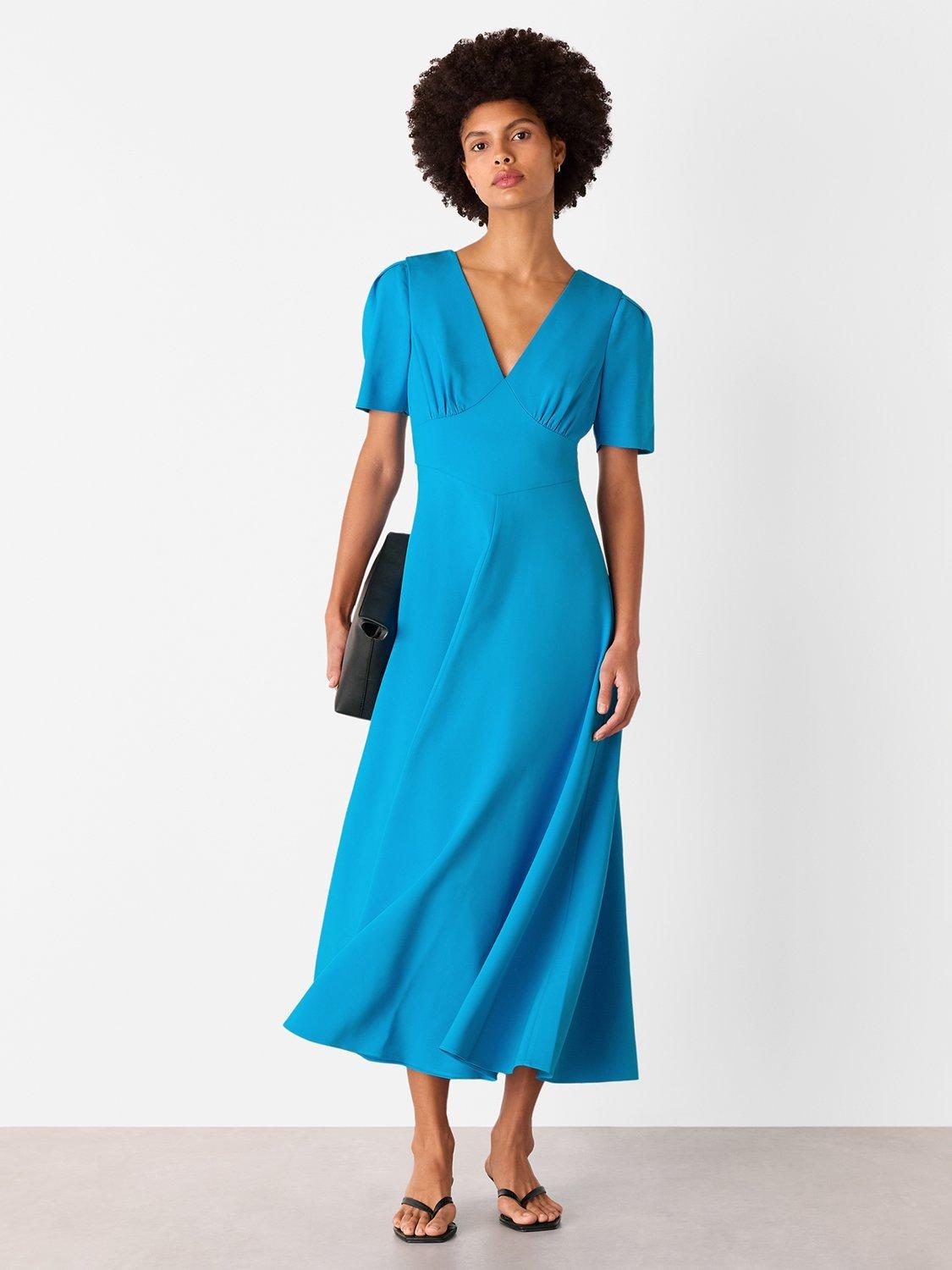 Product image 1 of 5, which shows Whistles Panel Detail V-Neck Dress, Blue, 6