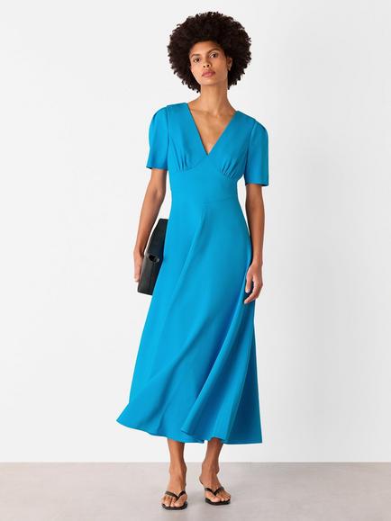Whistles Panel Detail V-Neck Dress, Blue, Blue
