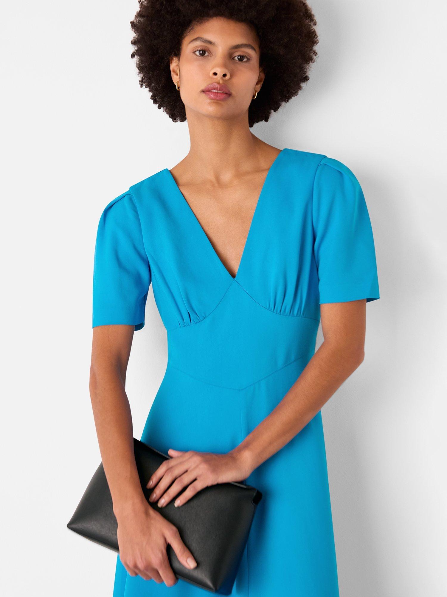 Product image 3 of 5, which shows Whistles Panel Detail V-Neck Dress, Blue, 6