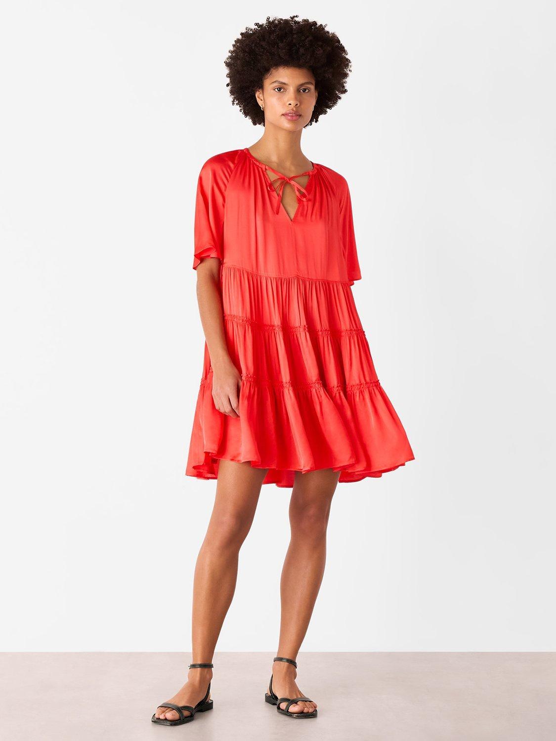 Product image 1 of 5, which shows Whistles Satin Trapeze Mini Dress, Red, 6