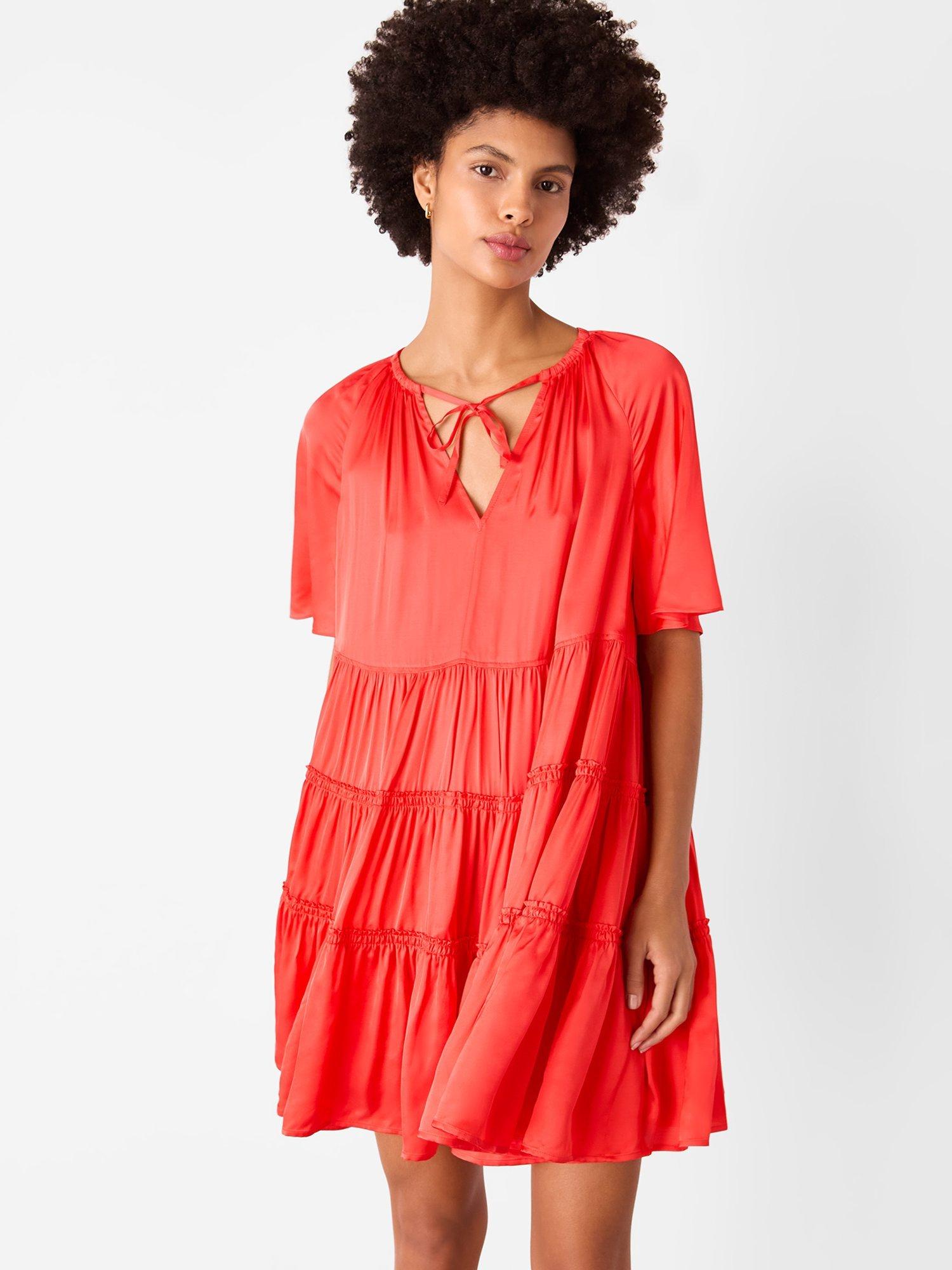 Product image 3 of 5, which shows Whistles Satin Trapeze Mini Dress, Red, 6