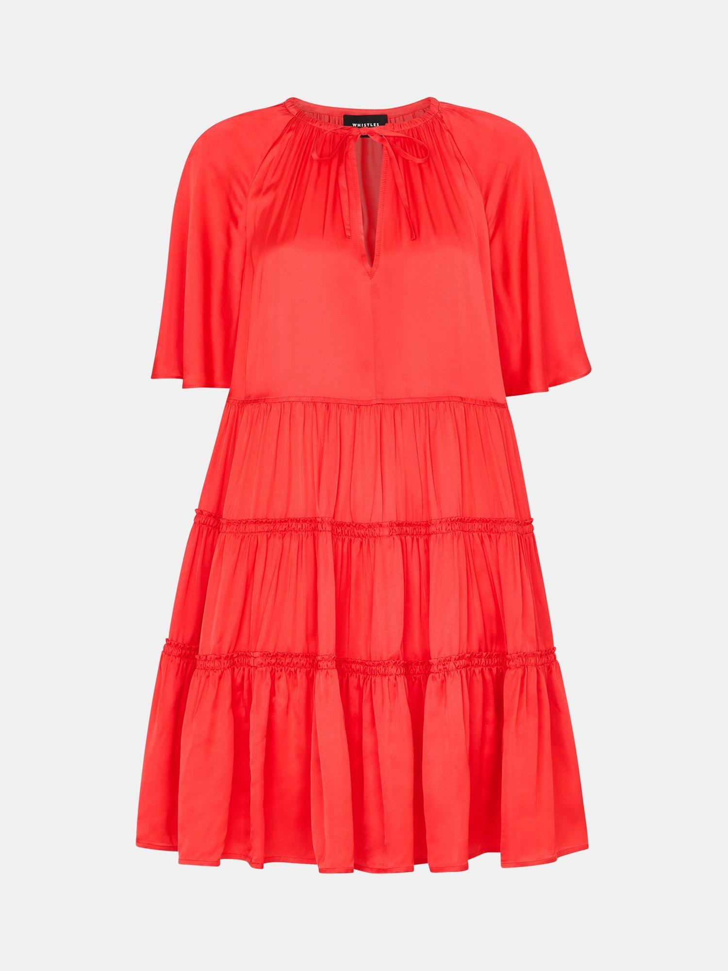 Product image 5 of 5, which shows Whistles Satin Trapeze Mini Dress, Red, 6