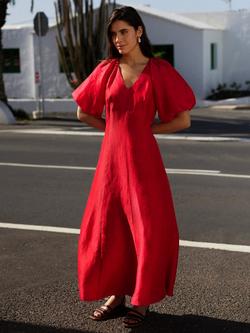 Whistles Taffeta Linen Rich Dress, Red, Red