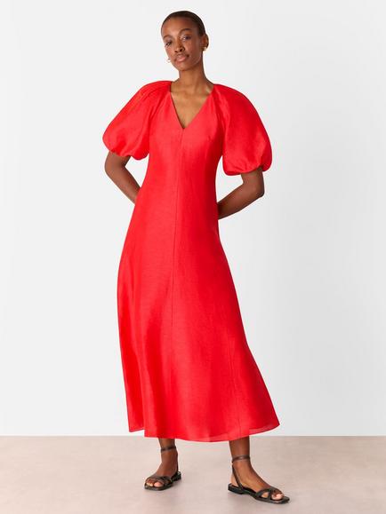 Whistles Taffeta Linen Rich Dress, Red - view 2, Red