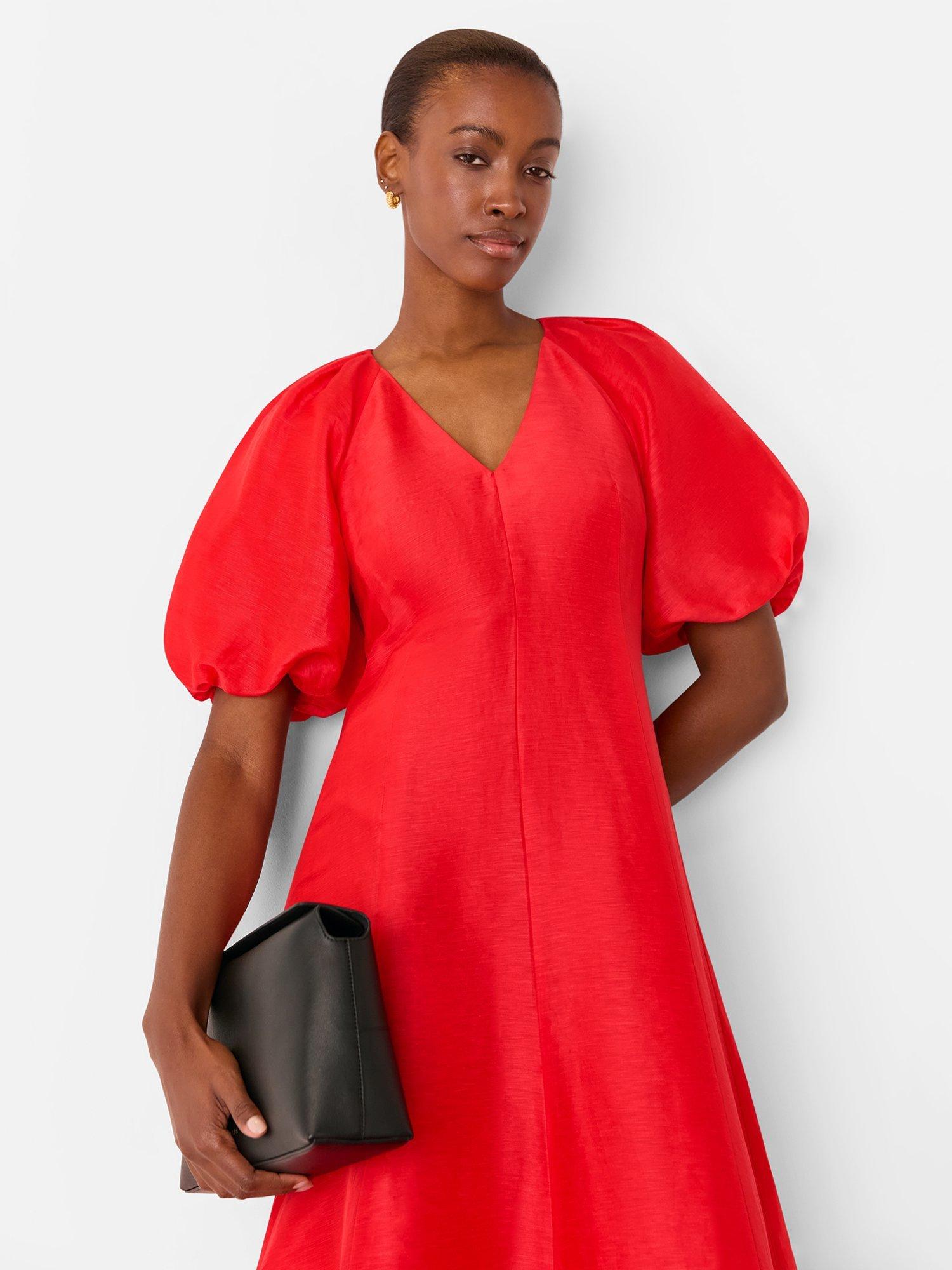 Product image 4 of 6, which shows Whistles Taffeta Linen Rich Dress, Red, 6