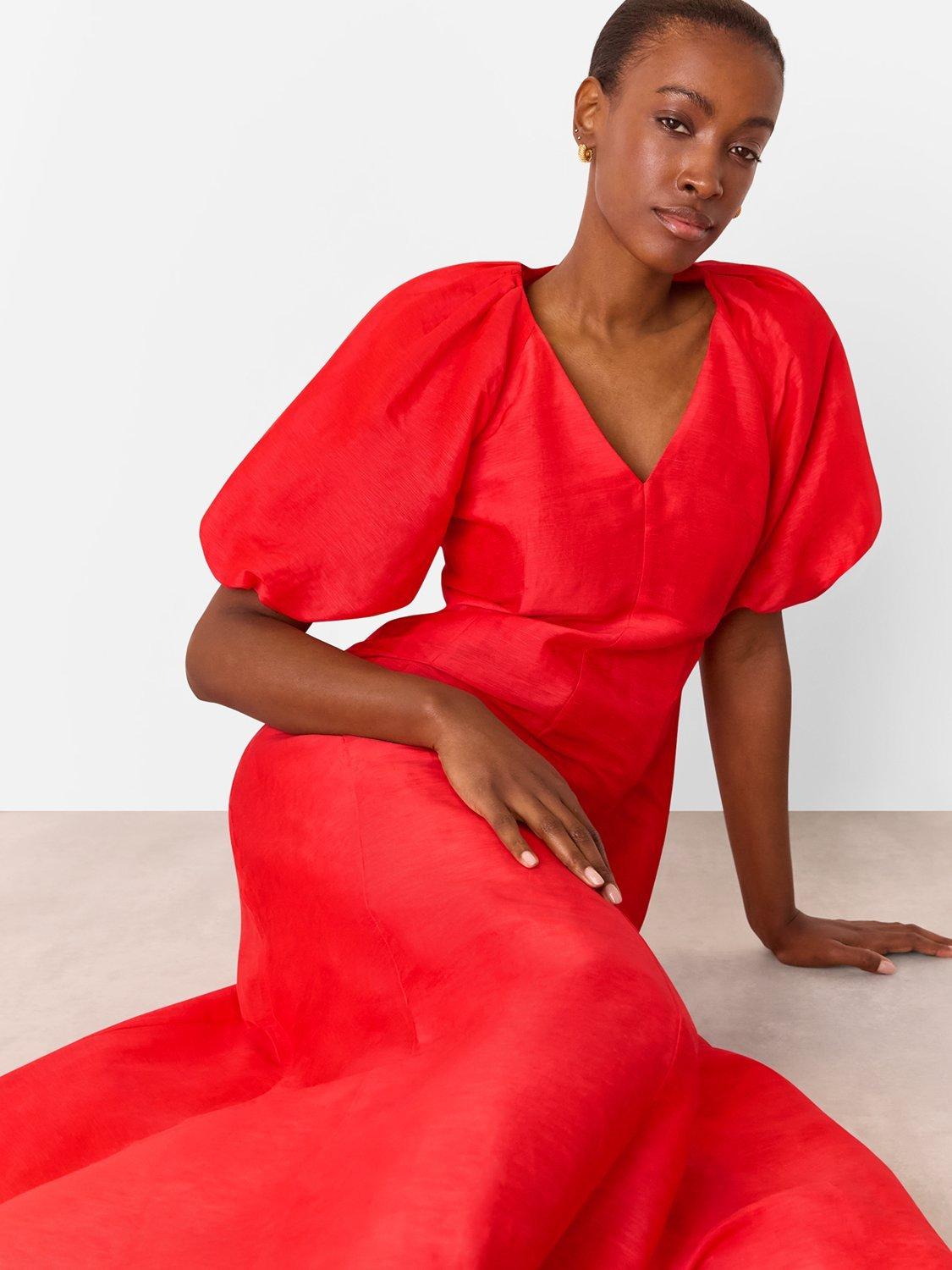 Product image 5 of 6, which shows Whistles Taffeta Linen Rich Dress, Red, 6
