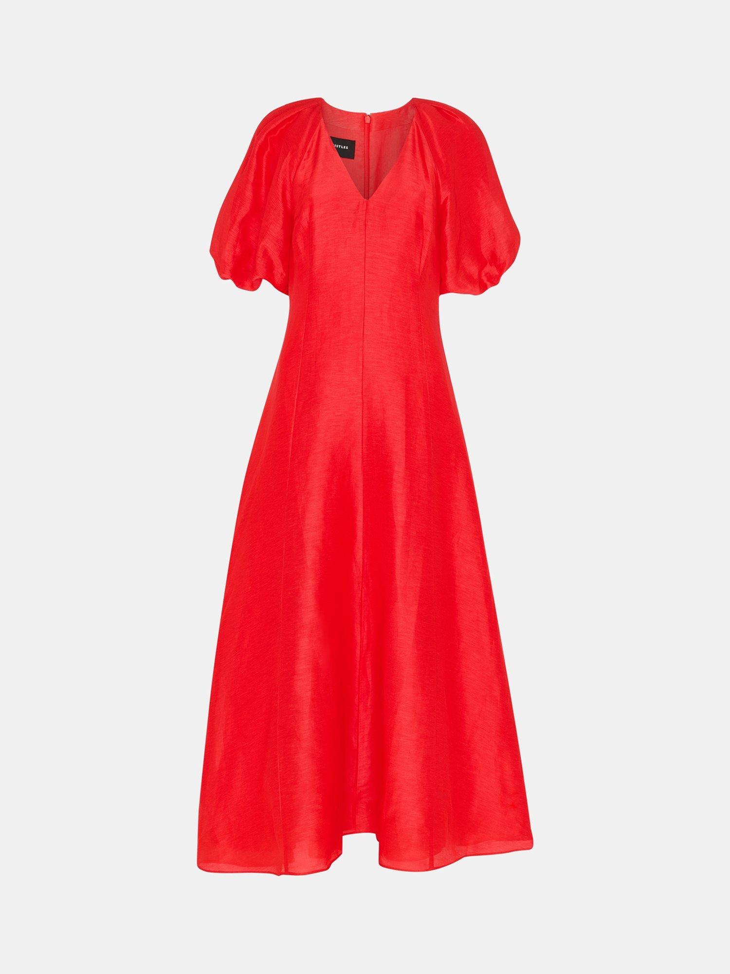 Product image 6 of 6, which shows Whistles Taffeta Linen Rich Dress, Red, 6