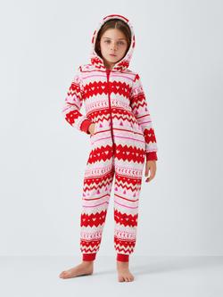 John Lewis Kids' Heart Fairisle Onesie - view 2, Red