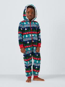 John Lewis Kids' Fairisle Onesie, Green - view 2, Green