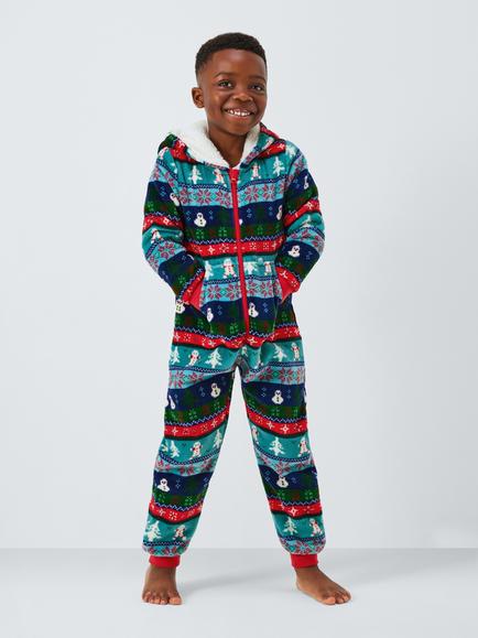 John Lewis Kids' Fairisle Onesie, Green, Green