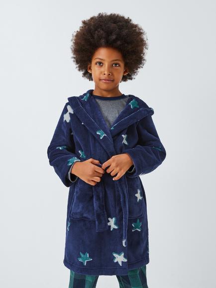 John Lewis Kids' Stars Fleece Bath Robe, Navy, Navy