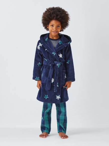 John Lewis Kids' Stars Fleece Bath Robe, Navy - view 2, Navy