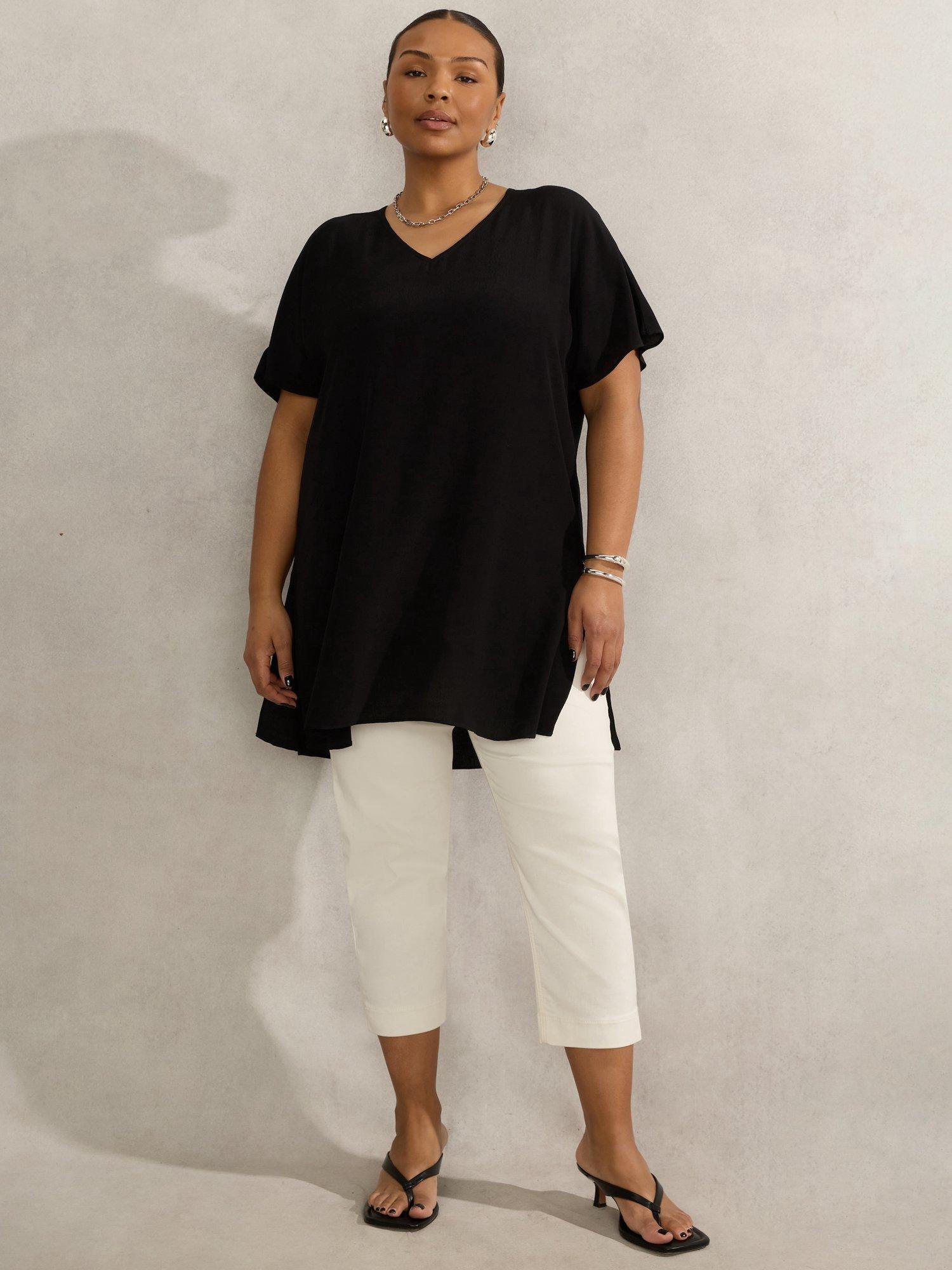 Product image 1 of 3, which shows Live Unlimited Curve V-Neck Woven Top, Black, 12