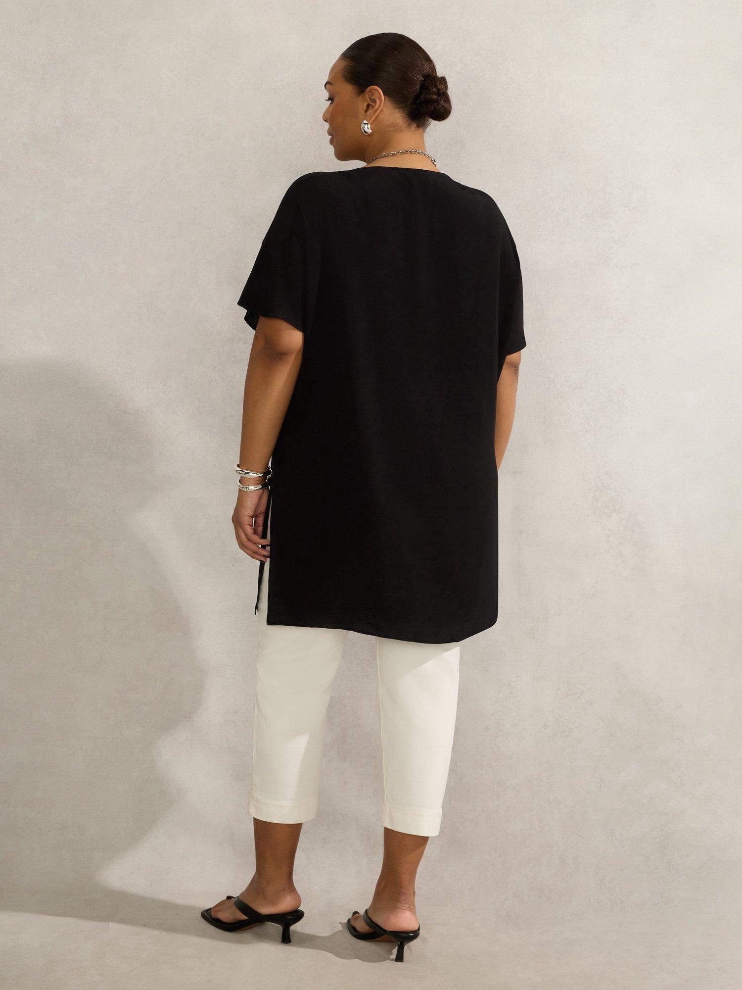 Product image 3 of 3, which shows Live Unlimited Curve V-Neck Woven Top, Black, 12