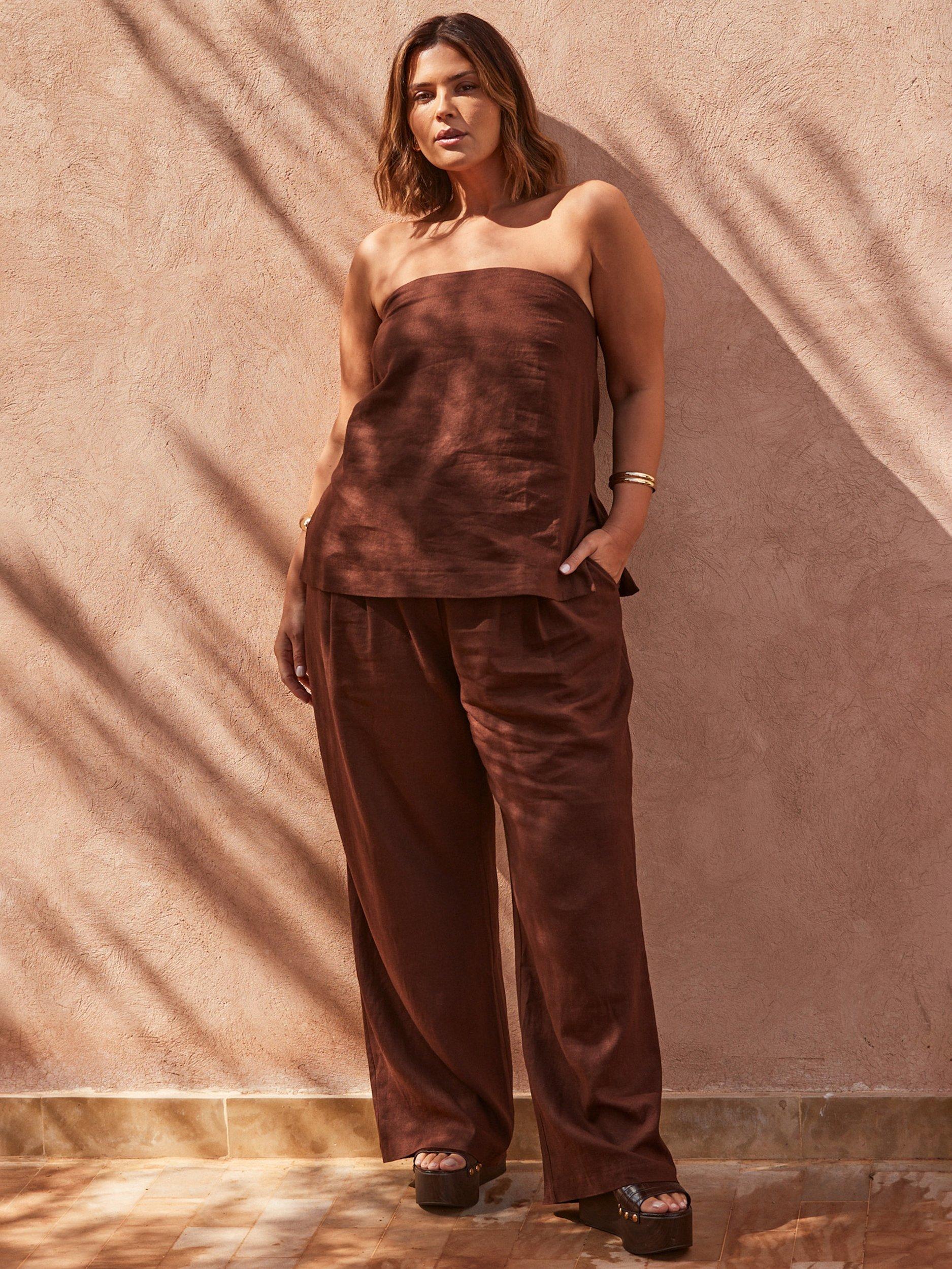 Product image 1 of 5, which shows Live Unlimited Curve Linen Blend Vest, Brown, 18