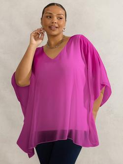 Live Unlimited Curve Chiffon V-Neck Top, Pink, Pink