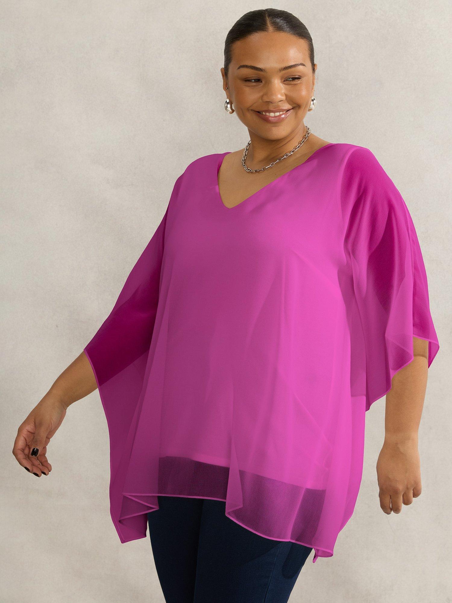 Product image 2 of 4, which shows Live Unlimited Curve Chiffon V-Neck Top, Pink, 12
