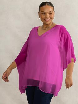 Live Unlimited Curve Chiffon V-Neck Top, Pink - view 2, Pink