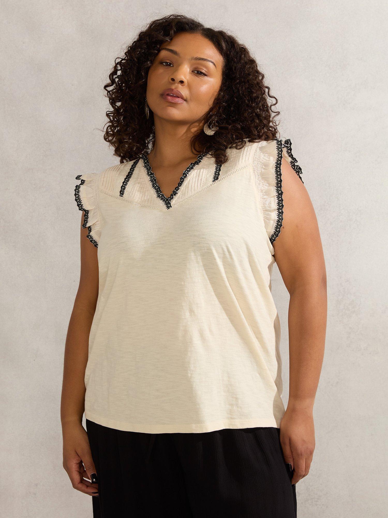 Product image 3 of 5, which shows Live Unlimited Curve Pintuck Slub Jersey Top, White, 12