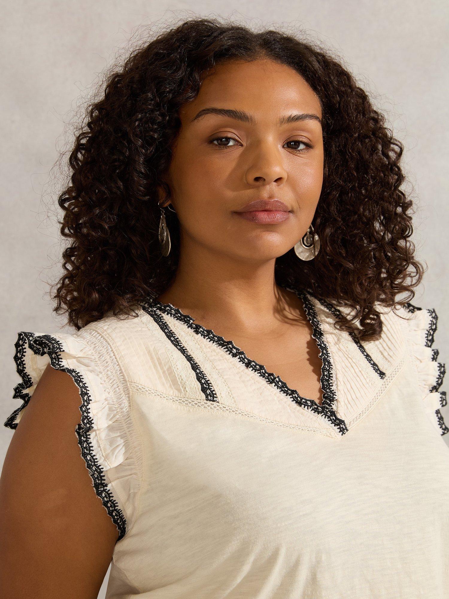Product image 4 of 5, which shows Live Unlimited Curve Pintuck Slub Jersey Top, White, 12