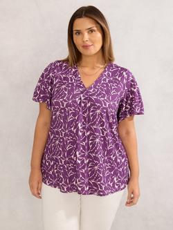 Live Unlimited Curve Leaf Print Jersey Top, Purple, Purple