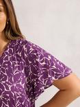 Live Unlimited Curve Leaf Print Jersey Top, Purple