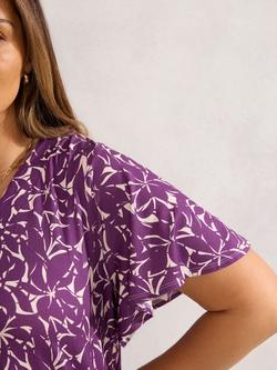 Live Unlimited Curve Leaf Print Jersey Top, Purple - view 2, Purple