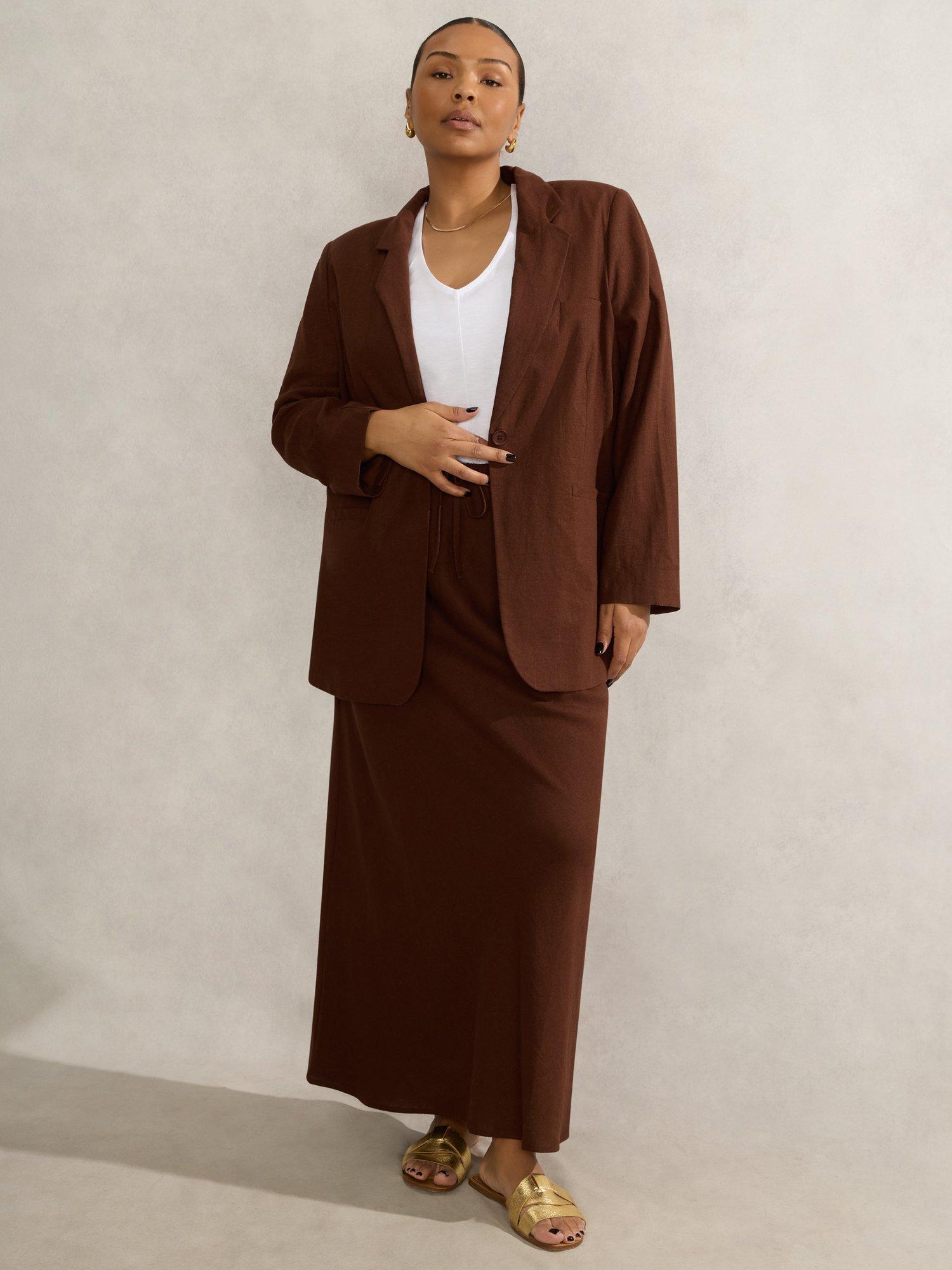 Product image 3 of 5, which shows Live Unlimited Curve Linen Blend Blazer, Brown, 16