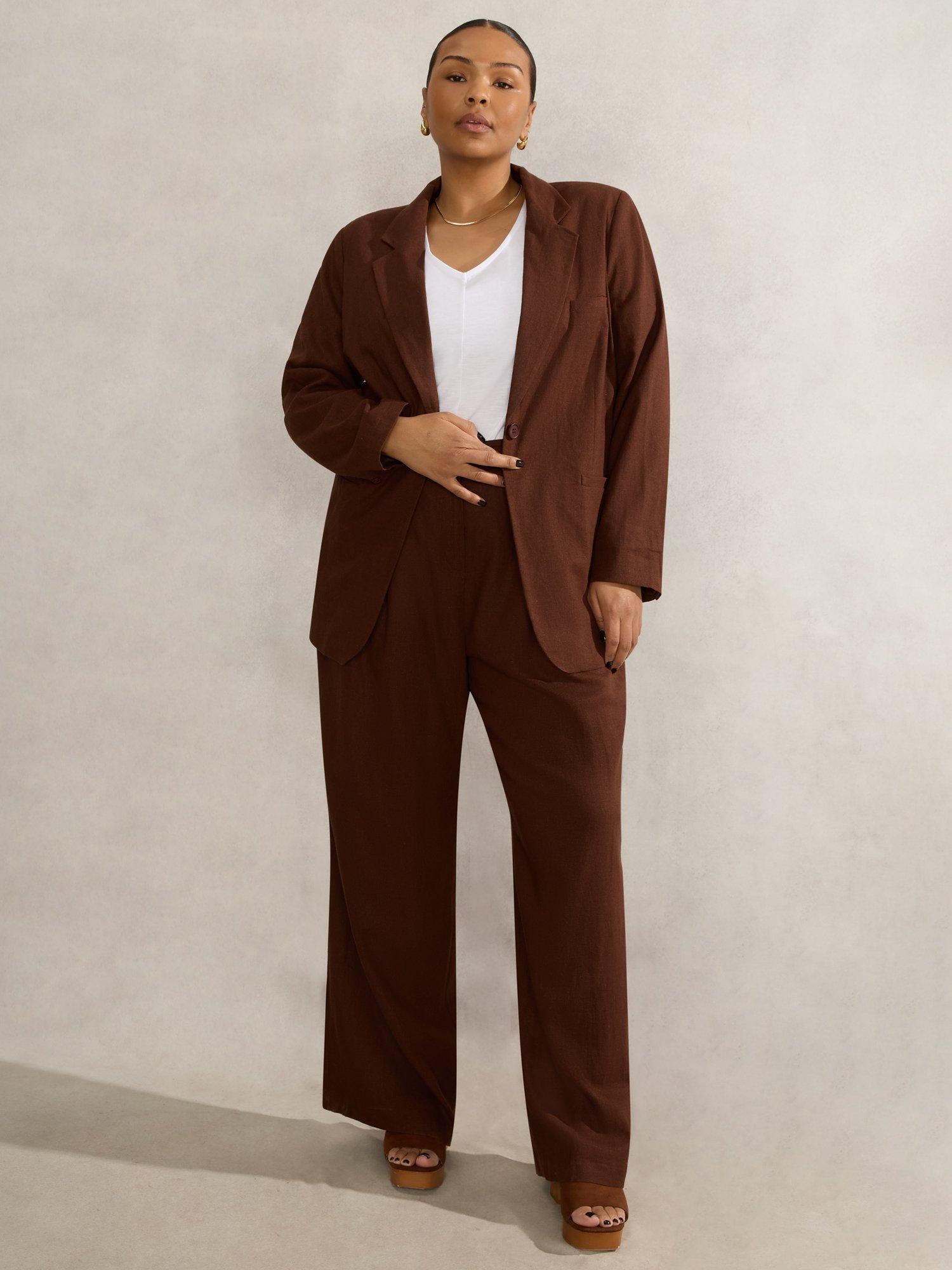 Product image 4 of 5, which shows Live Unlimited Curve Linen Blend Blazer, Brown, 16