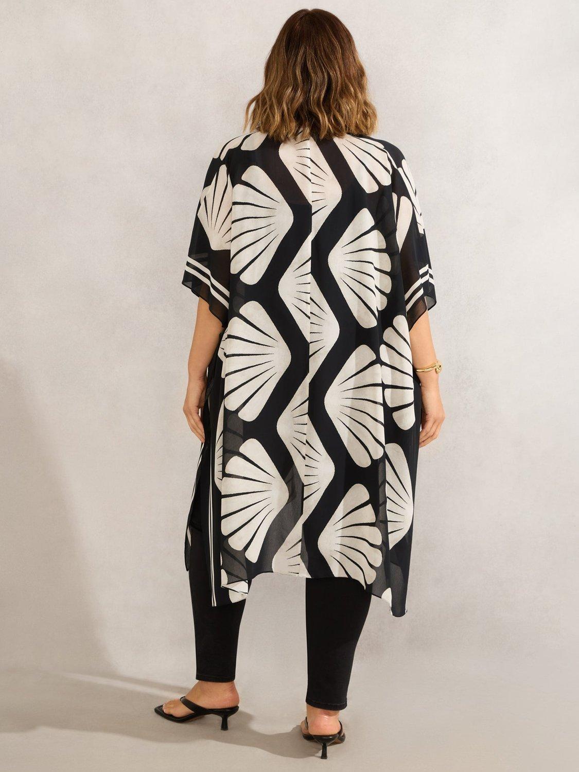 Product image 2 of 5, which shows Live Unlimited Curve Shell Print Longline Kimono, Black, 20