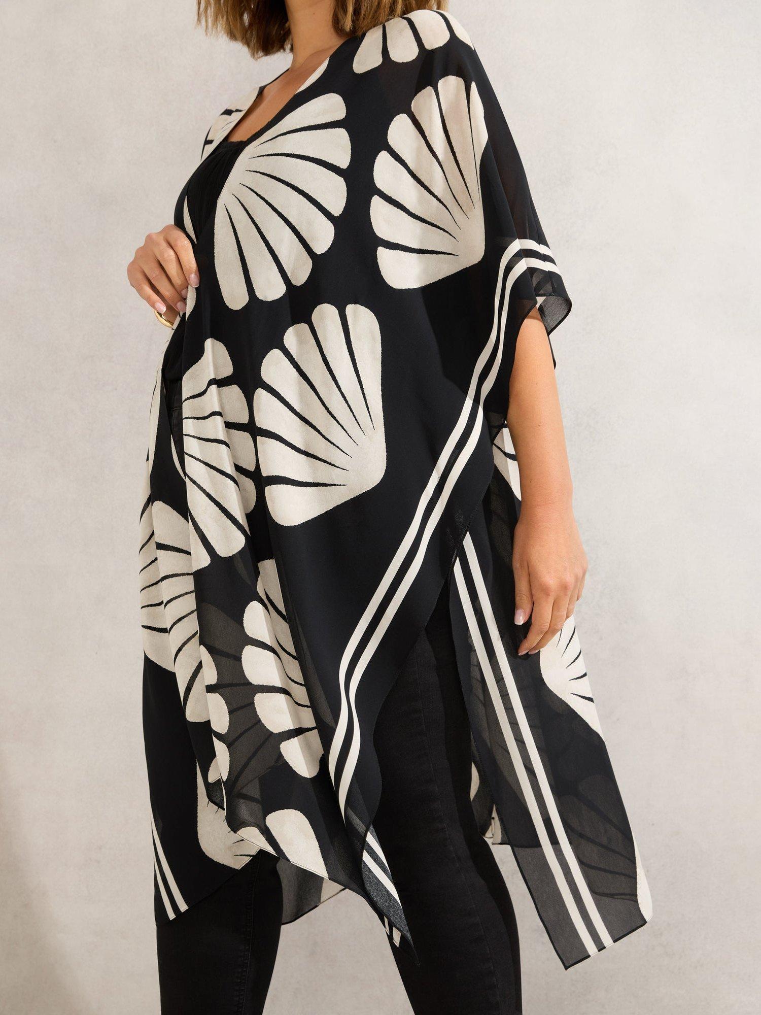Product image 3 of 5, which shows Live Unlimited Curve Shell Print Longline Kimono, Black, 20