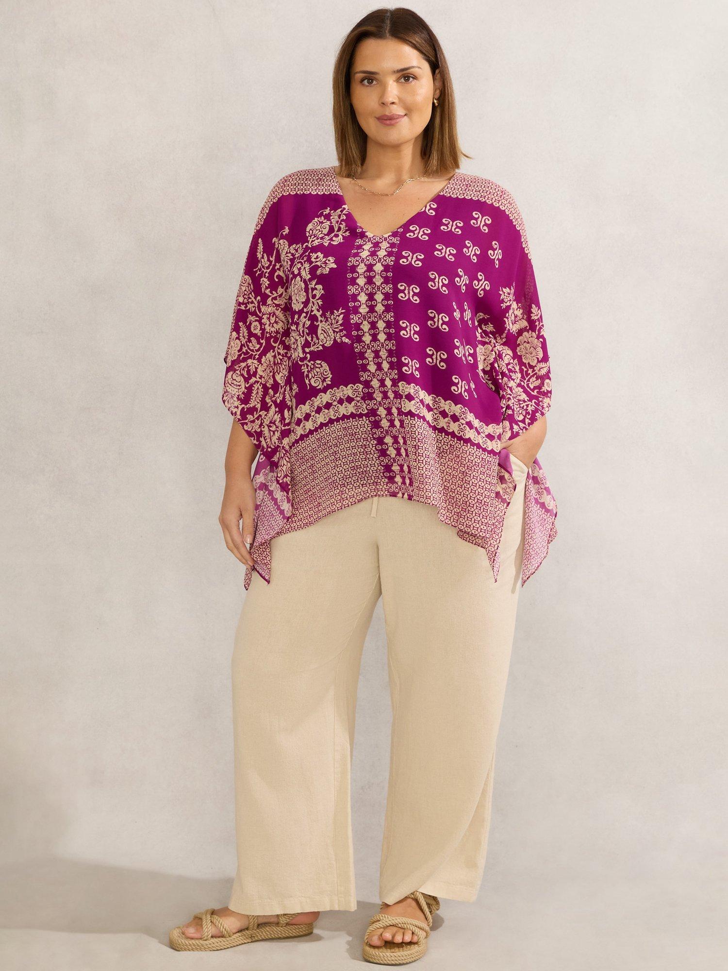 Product image 1 of 5, which shows Live Unlimited Curve Bandana Print Top, Magenta, 14
