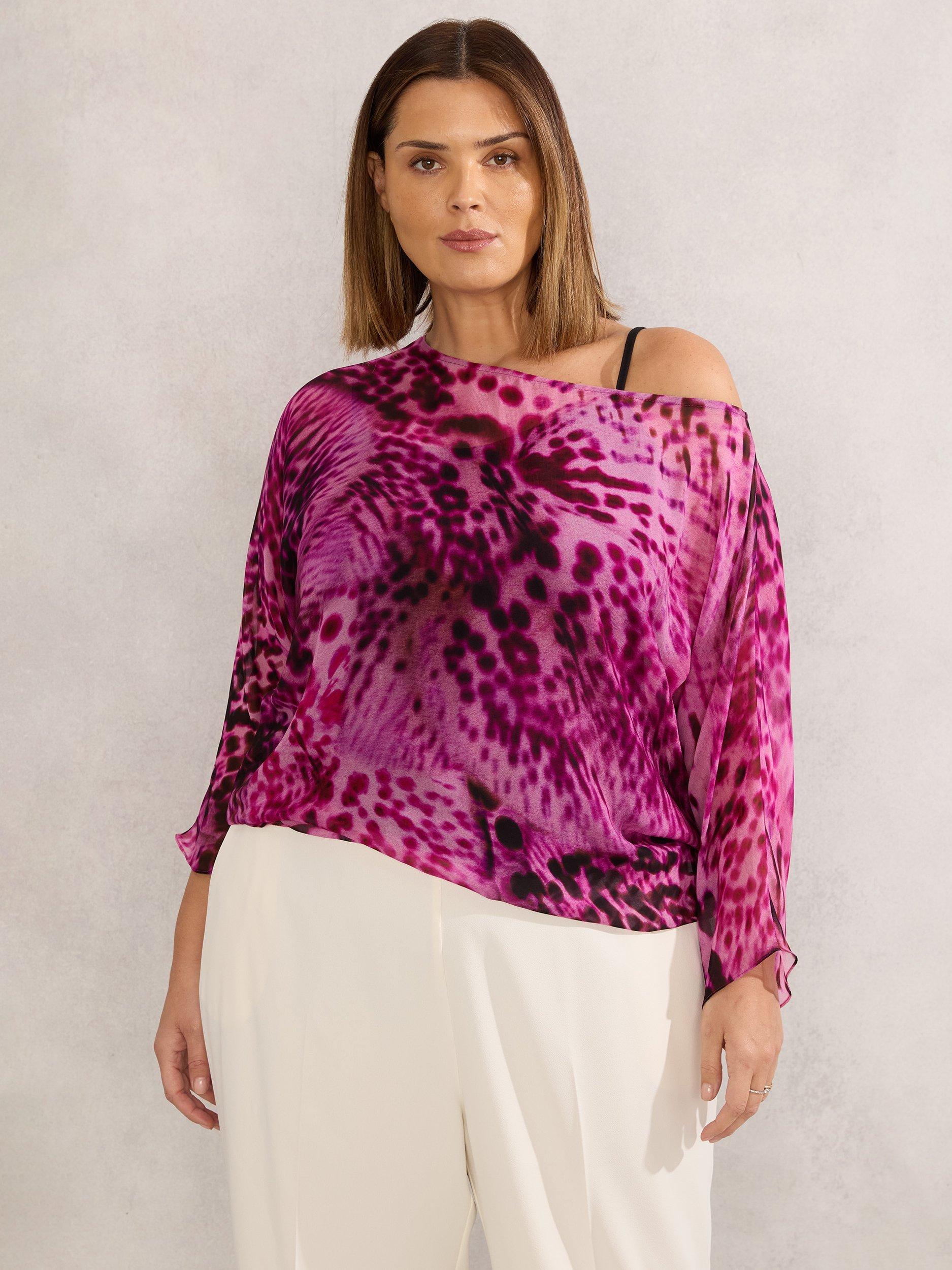 Product image 1 of 4, which shows Live Unlimited Curve Animal Print Chiffon Blouse, Pink, 14