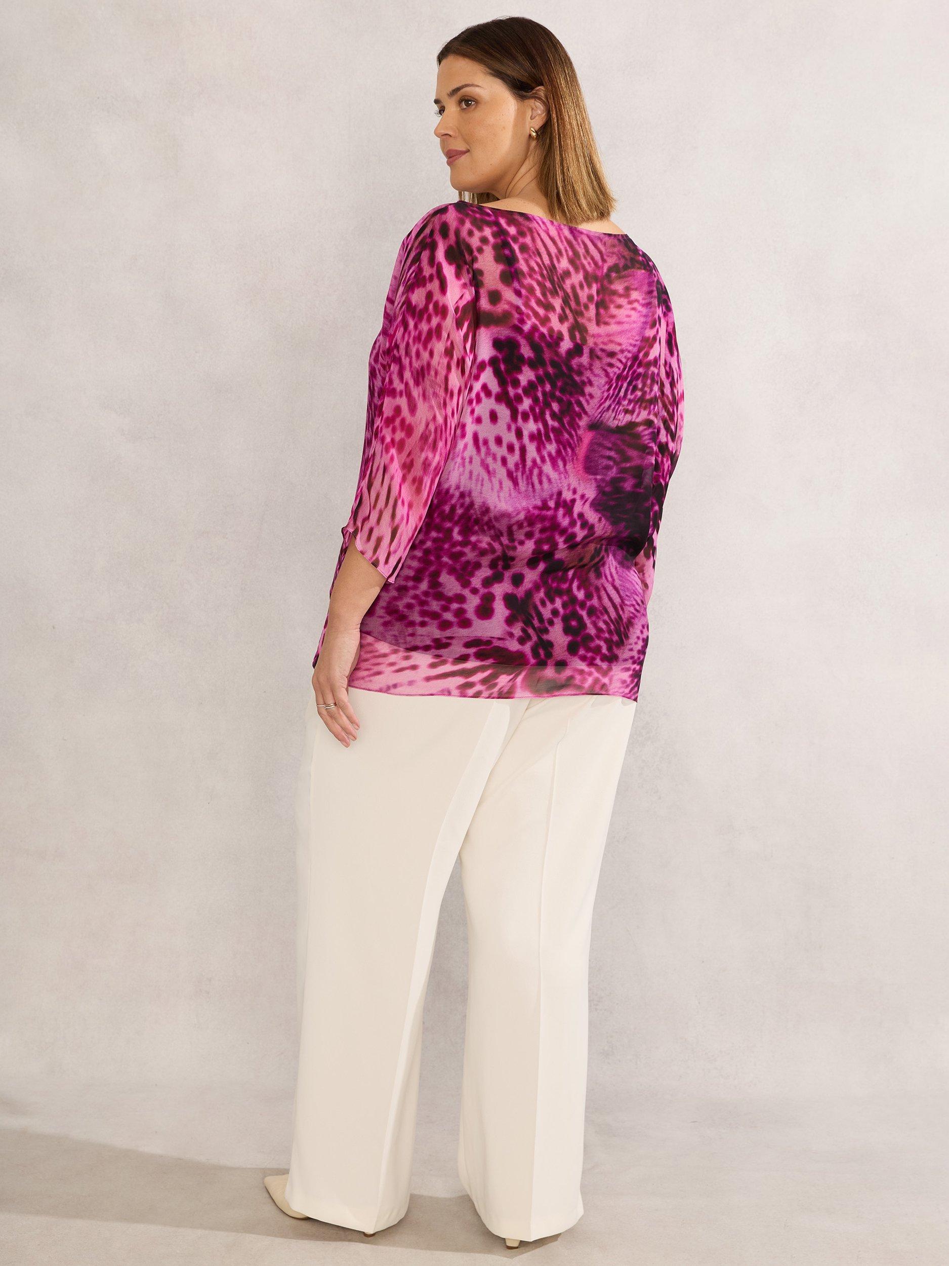 Product image 4 of 4, which shows Live Unlimited Curve Animal Print Chiffon Blouse, Pink, 14