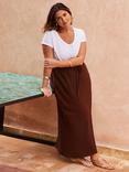 Live Unlimited Curve Linen Blend Skirt, Brown