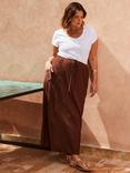 Live Unlimited Curve Linen Blend Skirt, Brown