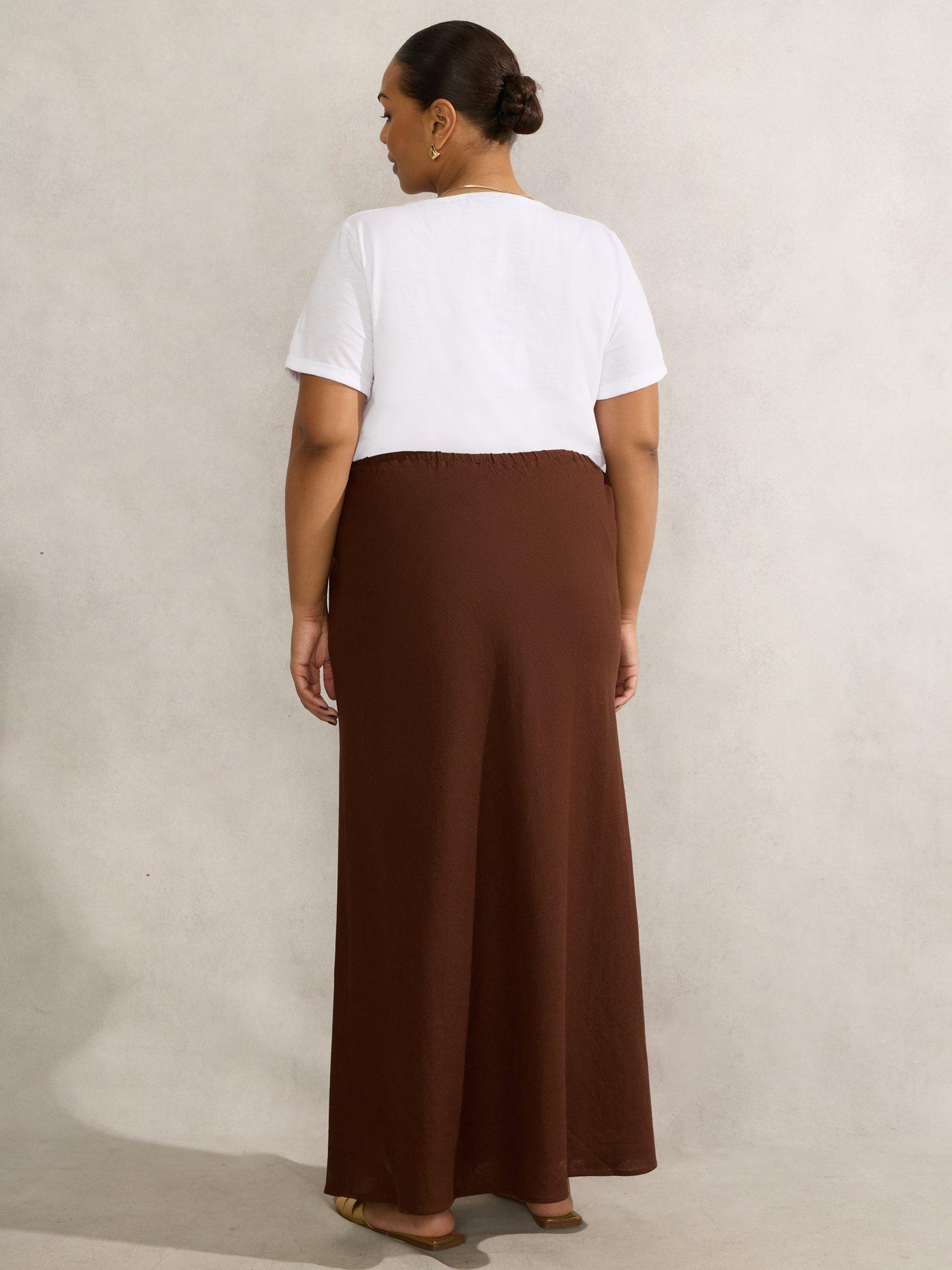 Product image 5 of 5, which shows Live Unlimited Curve Linen Blend Skirt, Brown, 20