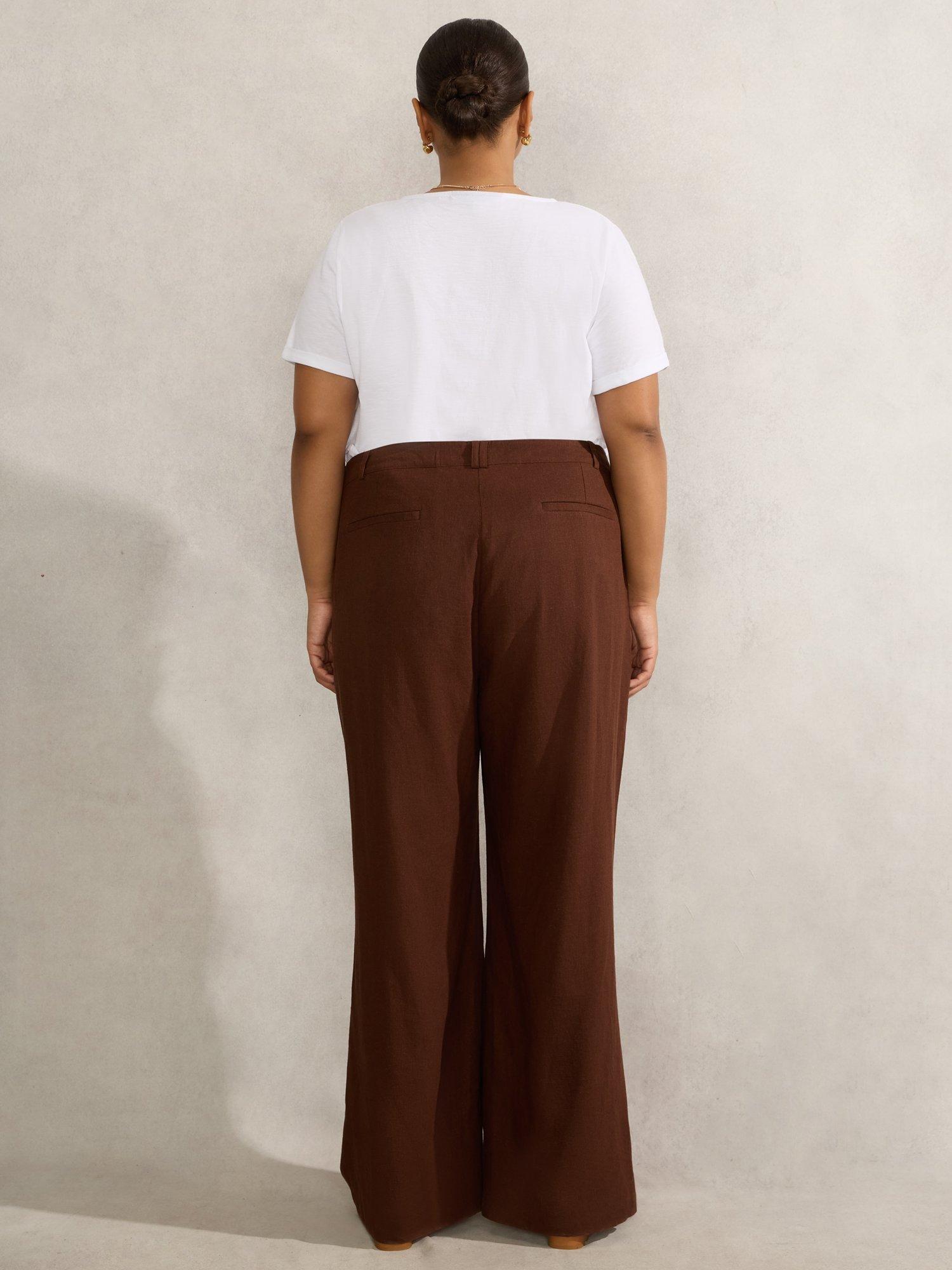 Product image 4 of 4, which shows Live Unlimited Curve Linen Blend Tailored Trousers, Brown, 12