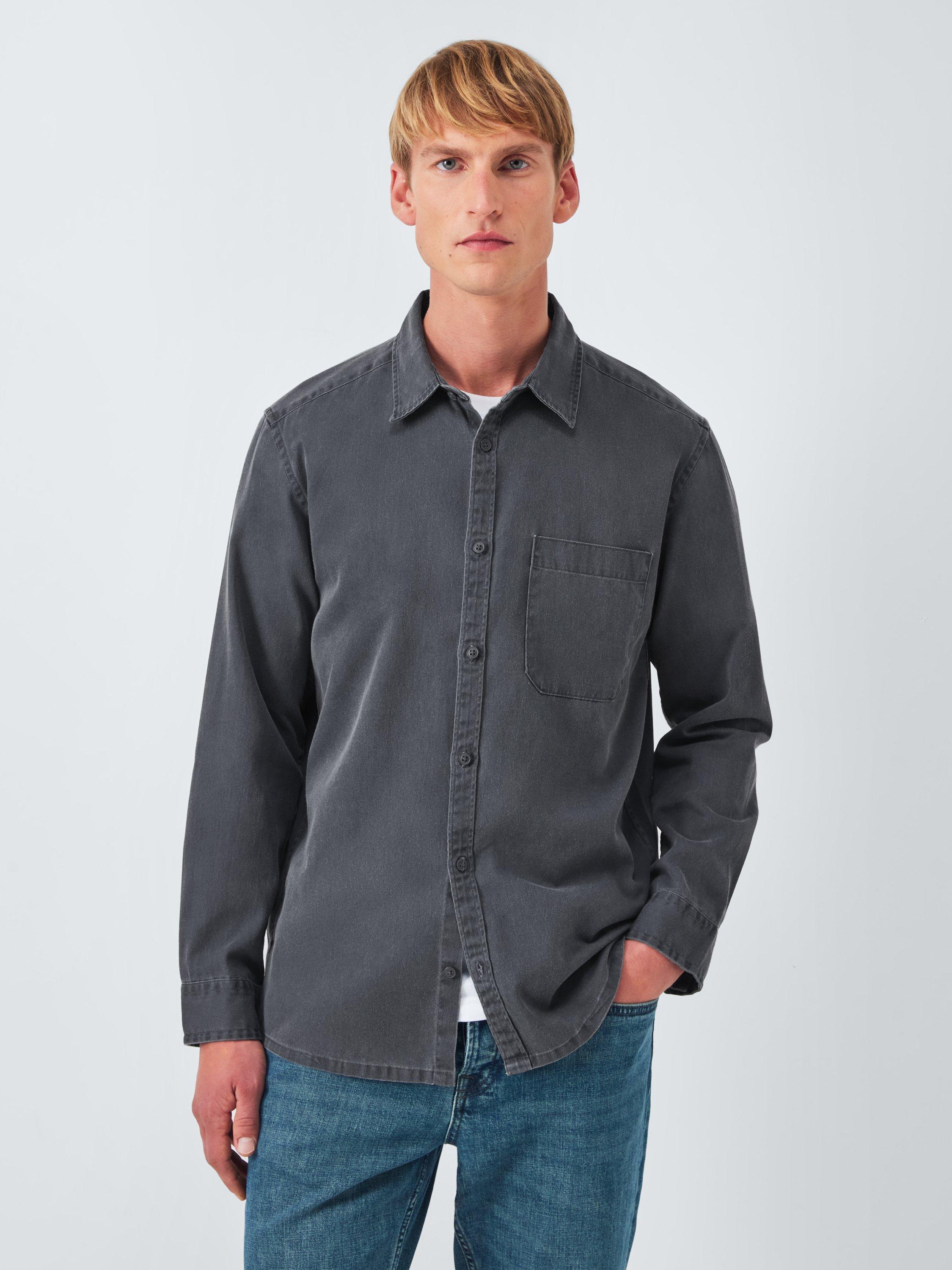 Product image 1 of 6, which shows John Lewis Regular Fit Washed Cotton Shirt, Asphalt, M