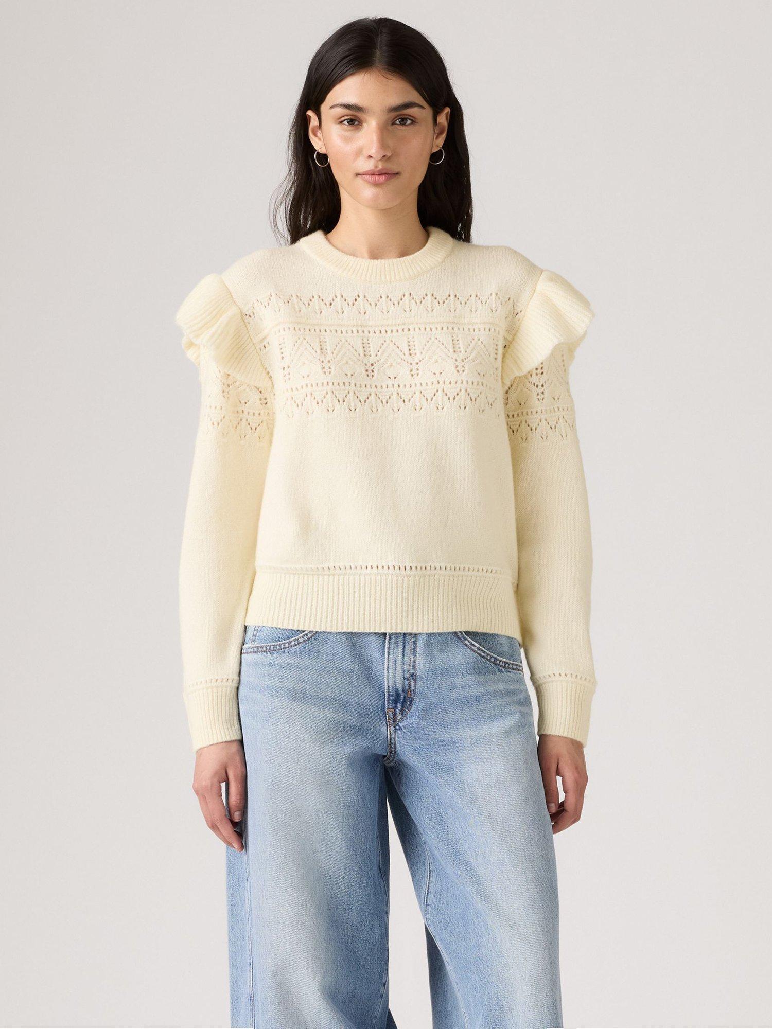 Product image 1 of 3, which shows Levi's Shane Flutter Sleeve Embroidered Jumper, Tofu, XS