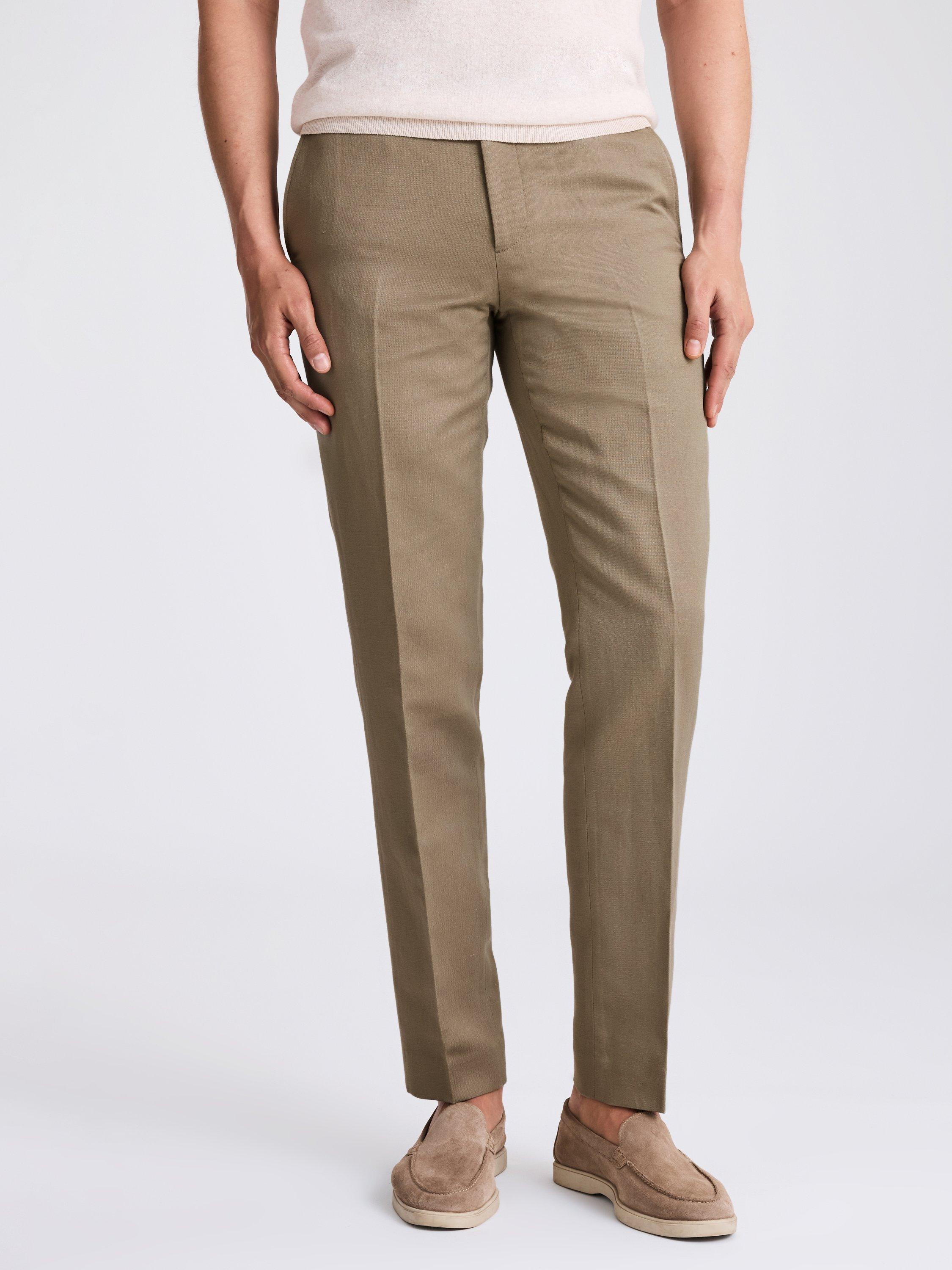 Moss Tailored Fit Linen Blend Suit Trousers, Green