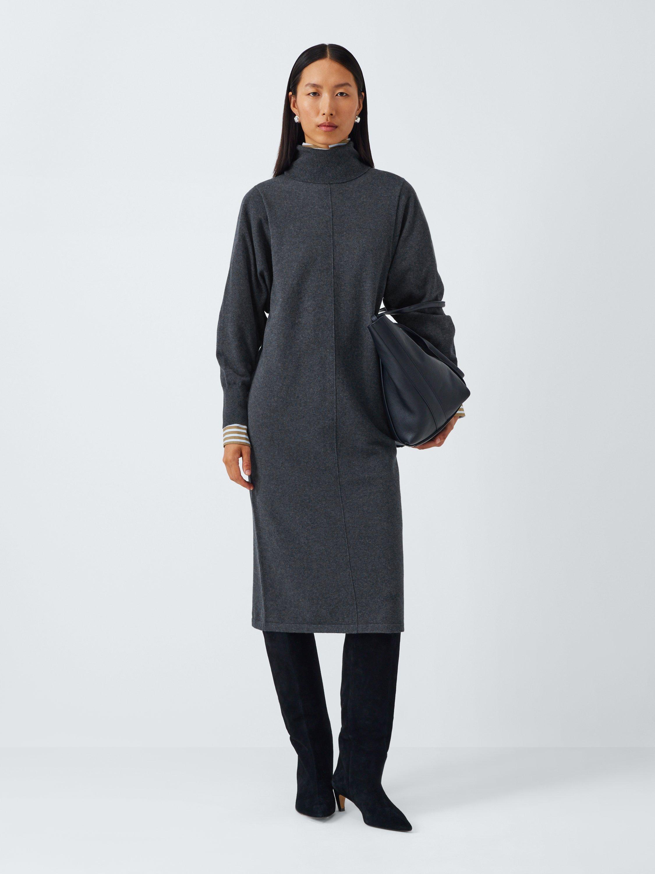 Product image 3 of 6, which shows John Lewis Turtle Neck Midi Jumper Dress, Dark Grey, S