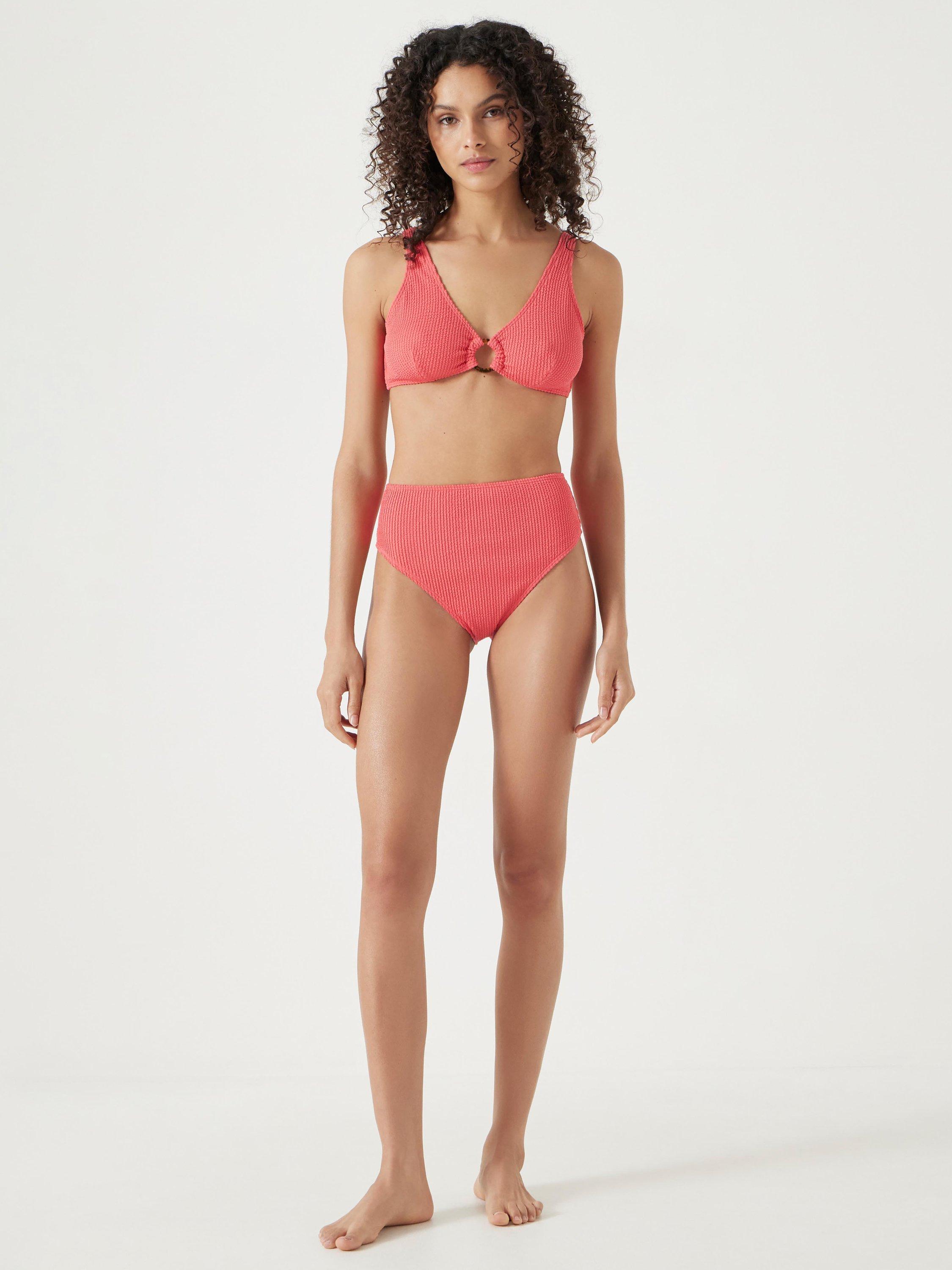 Product image 2 of 5, which shows HUSH Crinkle Ring Bikini Top, Coral Pink, 4