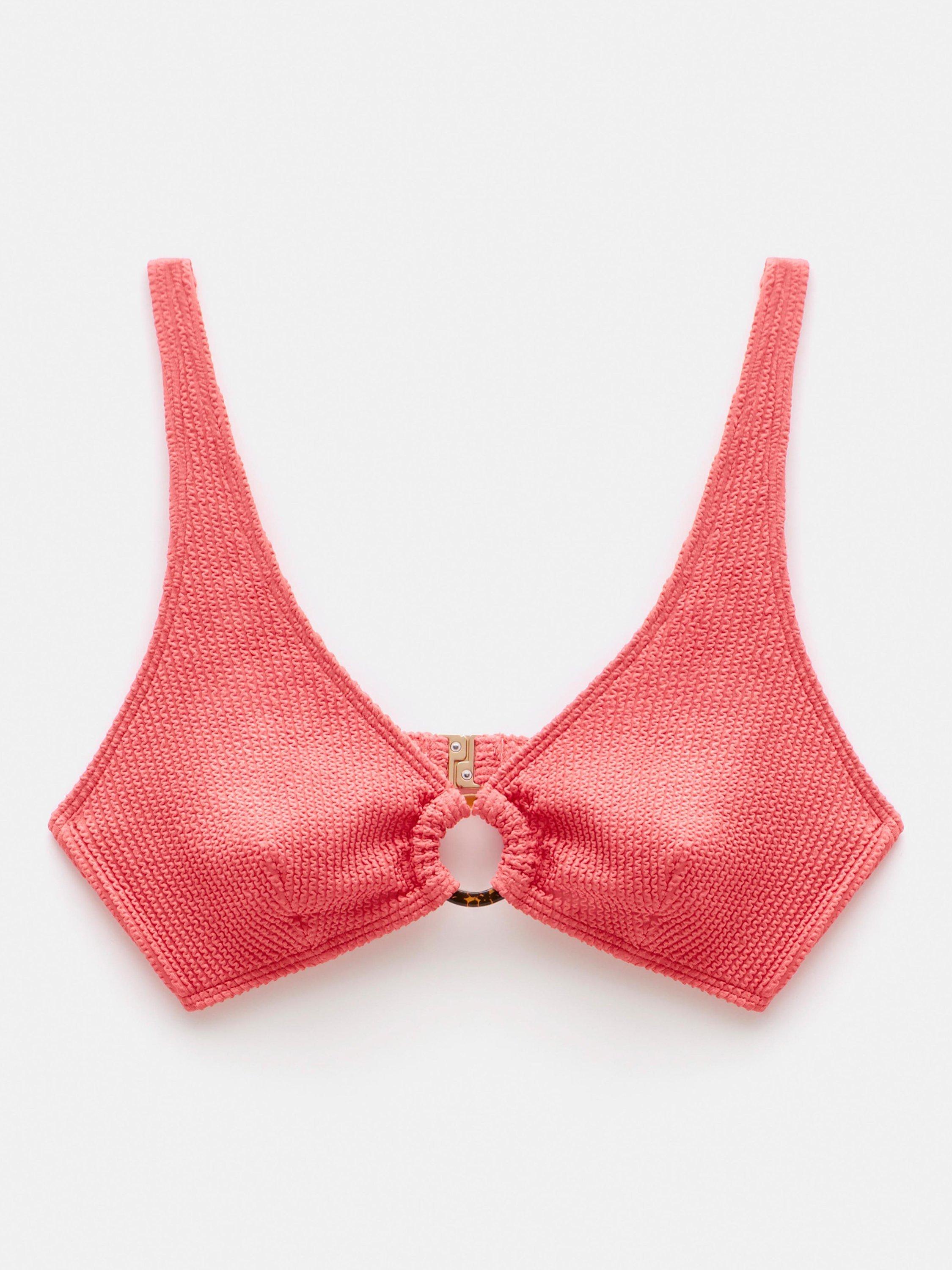 Product image 5 of 5, which shows HUSH Crinkle Ring Bikini Top, Coral Pink, 4