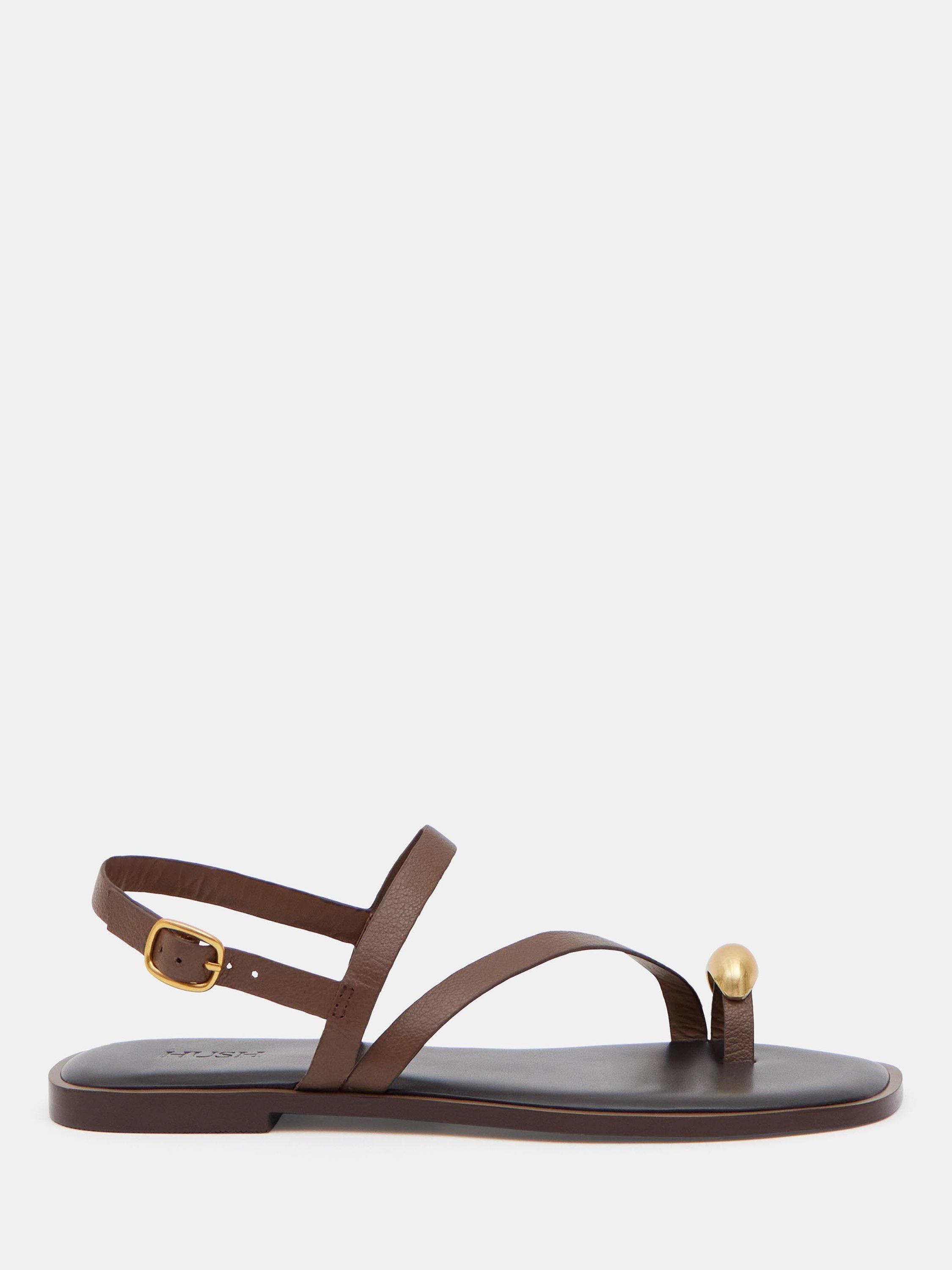 Product image 1 of 7, which shows HUSH Leather Metal Detail Strappy Sandals, Tan Brown, 3