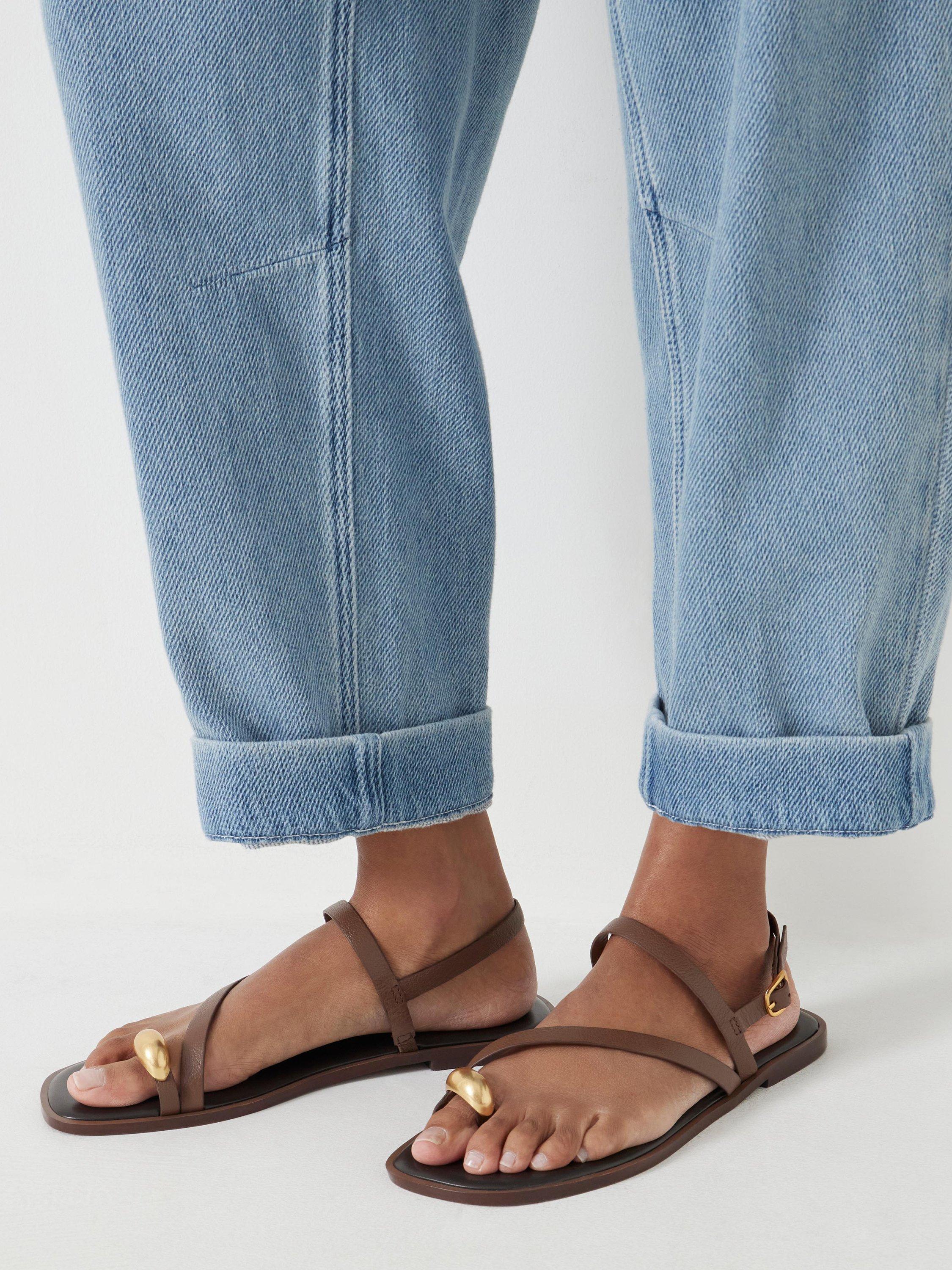 Product image 2 of 7, which shows HUSH Leather Metal Detail Strappy Sandals, Tan Brown, 3