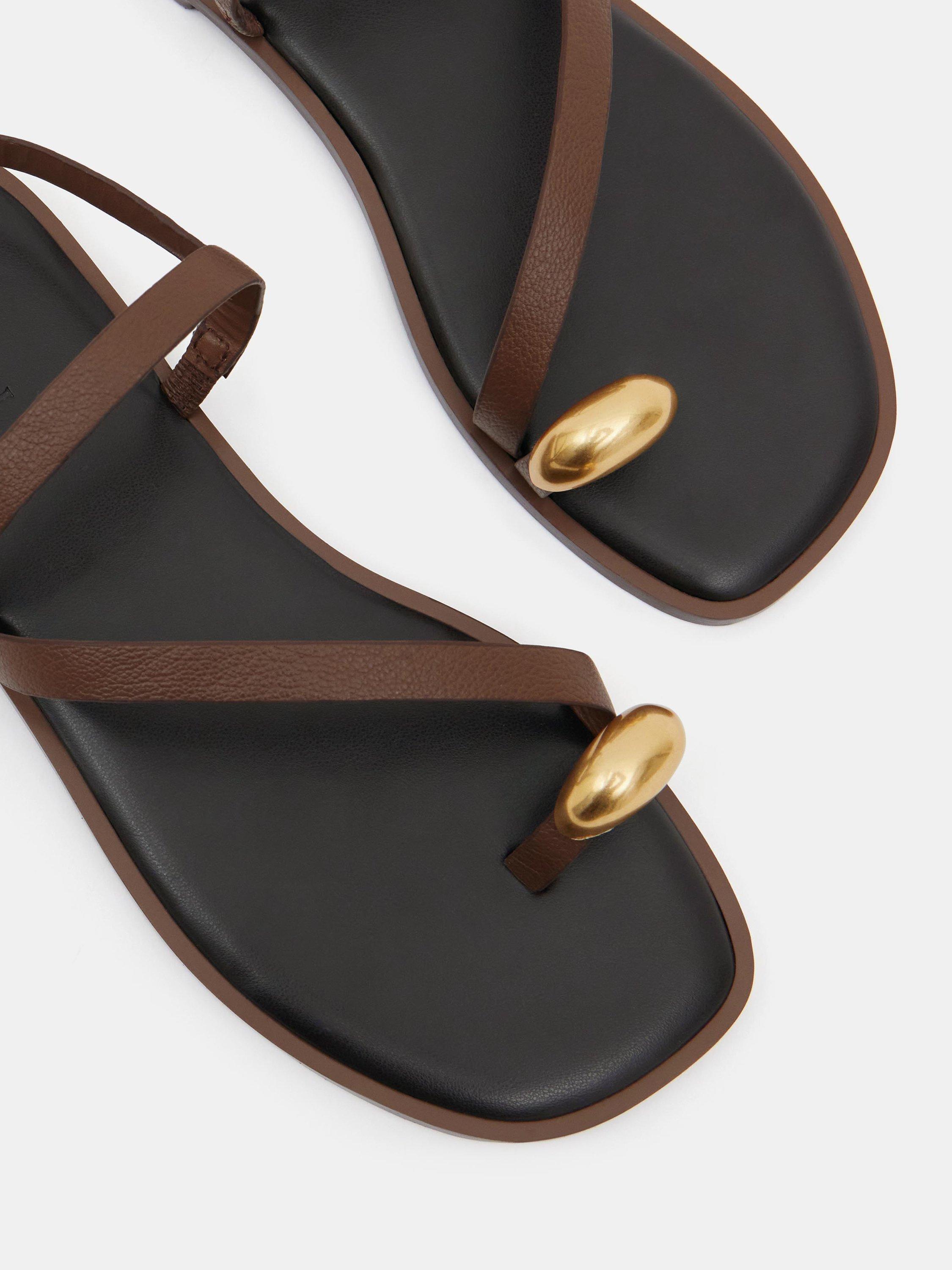 Product image 4 of 7, which shows HUSH Leather Metal Detail Strappy Sandals, Tan Brown, 3